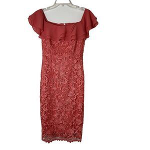 Paper Dolls London Pink coral off shoulder lace overlay midi dress US 2